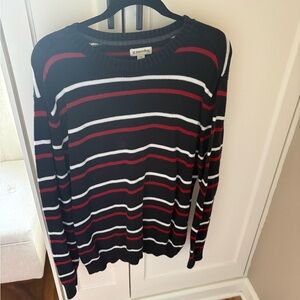 St. John's Bay Black Crewneck Sweater with Red and White Stripes